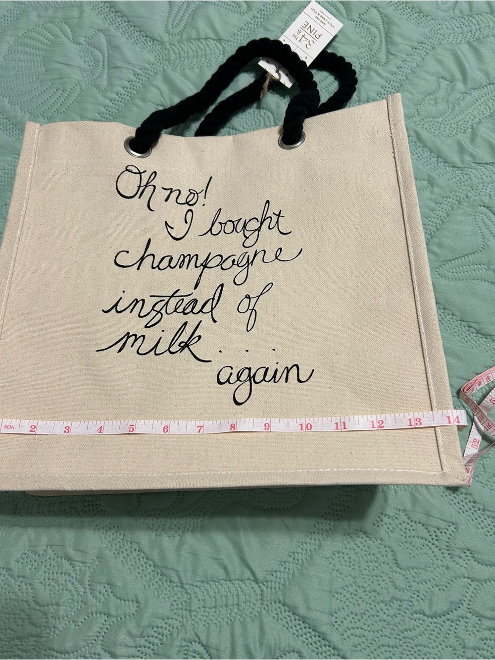 NWT Canvas Tote Bag with six pocket wine tote Black Rope Handles